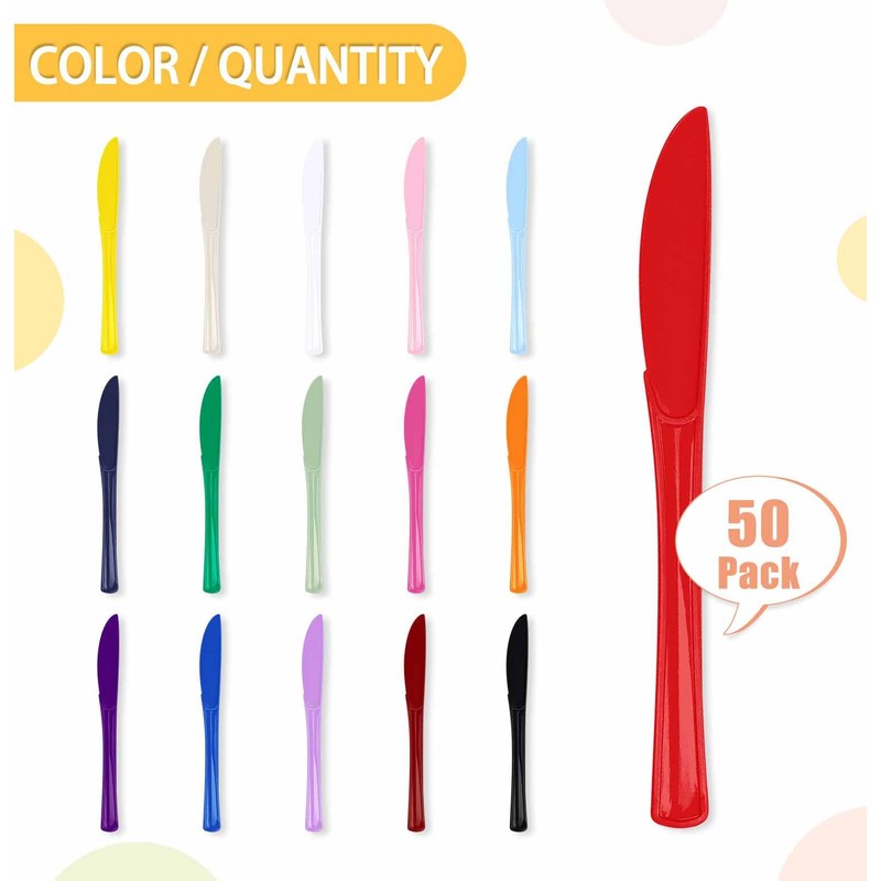 50 PCS Red Plastic Knives Disposable Utensils Heavy Duty Red