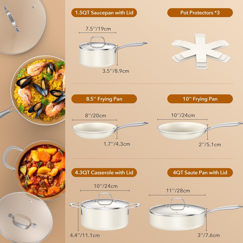 PekGema Ceramic Pots and Pans Set, 11 Pcs Cookware Set