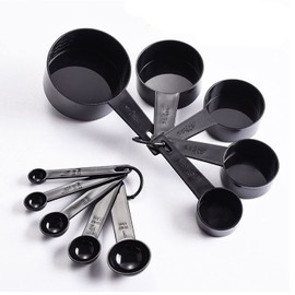 TrustBlai Measuring Cups and Spoons Set, 10Pcs BPA Free and Dishwasher Safe Material Measuring Set for Dry and Liquid Ingredient (Black)