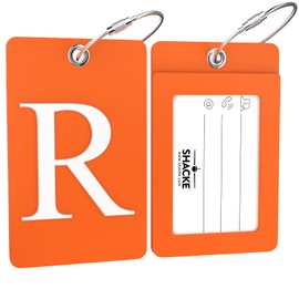 Shacke Luggage Tag Initial – Fully Bendable Tag w/Stainless Steel Loop - Orange (Letter R)