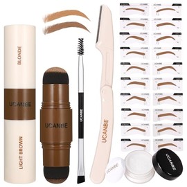 UCANBE Kit de Plantilla de Sello de Cejas de 25 Piezas Con Pomada de Sello de Cejas de Doble Color, 20 Plantillas Reutilizables para Cejas, Polvo de Acabado, Cepillo, Maquinilla de Afeitar para Cejas