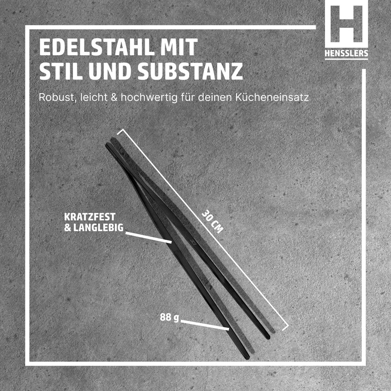 HENSSLERS Cooking Tweezers Stainless Steel [With Black Titanium Coating] -