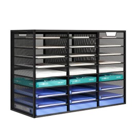 Senhoglb Letter Size Paper Organizer, Metal Literature Organizer, Sturdy Paper Storage Organizer, Desktop Organizer for Storage, Mail Organizer Keep Desktop Clean, 27 Compartments, Black
