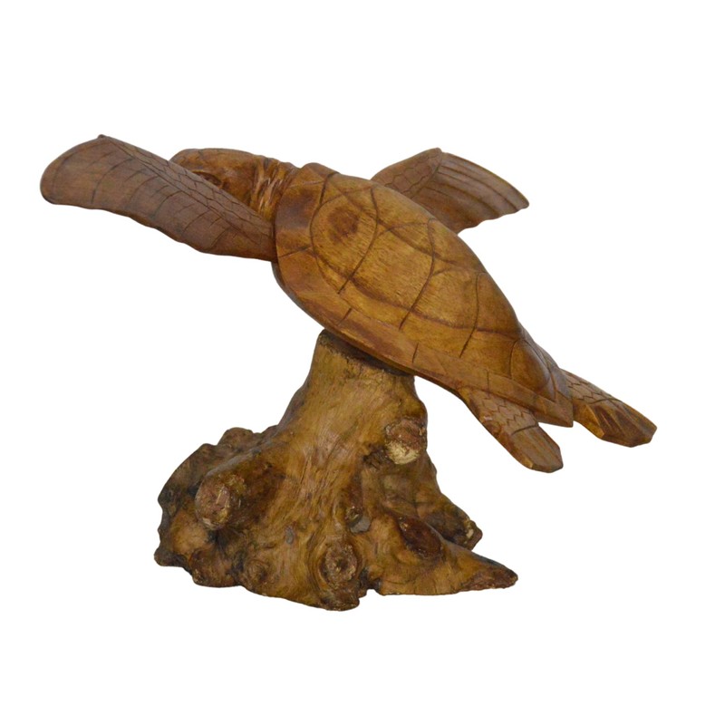 WorldBazzar Hand Carved Mahogany SEA Turtle ON Coral Log Drift
