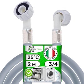 Inlet Hose Washing Machine and Dishwasher 2 m Safety Valve Angle and Straight Water Hose Diameter 3/4 Inch Made in Italy ONIX TECH