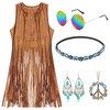 MeYuxg Costume Women's Fancy Dress, 70s Outfit, Hippie Costume Carnival Costume, Women's Necklaces, Earrings, Head Ring, Glasses, Carnival, Fringe Vest, Women's Hippie Carnival Costumes (L)