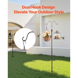 VEVOR Double Shepherds Hooks for Outdoor, 8 Pack 60 Inch Heavy Duty Bird Feeder Pole, 3/4 Inch Thick Garden Hooks for Hanging Hummingbird Feeder, Plant Baskets, Solar Light Lanterns,Wind Chimes