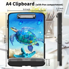 BEOTIWAD Clipboard with Storage High Capacity Plastic Nursing Clipboards with Pen Holder File Folder Storage Box Clipboard with Heavy Duty Clips for Teacher,Doctor,Offices-Blue Turtle