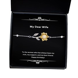 Nice Wife Gifts, to The Woman who has Always Been My Rock, My Support, and My:!, Gag Sunflower Bracelet for Wife from Husband, Funny Wife Gift, Gag Gift for Wife, Funny Birthday Gift for Wife, Funny