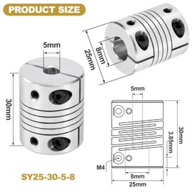 Motor Shaft 5 mm to 8 mm Flexible Shaft Couplings, Stepper Motor Coupler Spiral Rod Coupling Aluminium Alloy CNC Joint Connector Motor, 25 mm Diameter, 30 mm Length