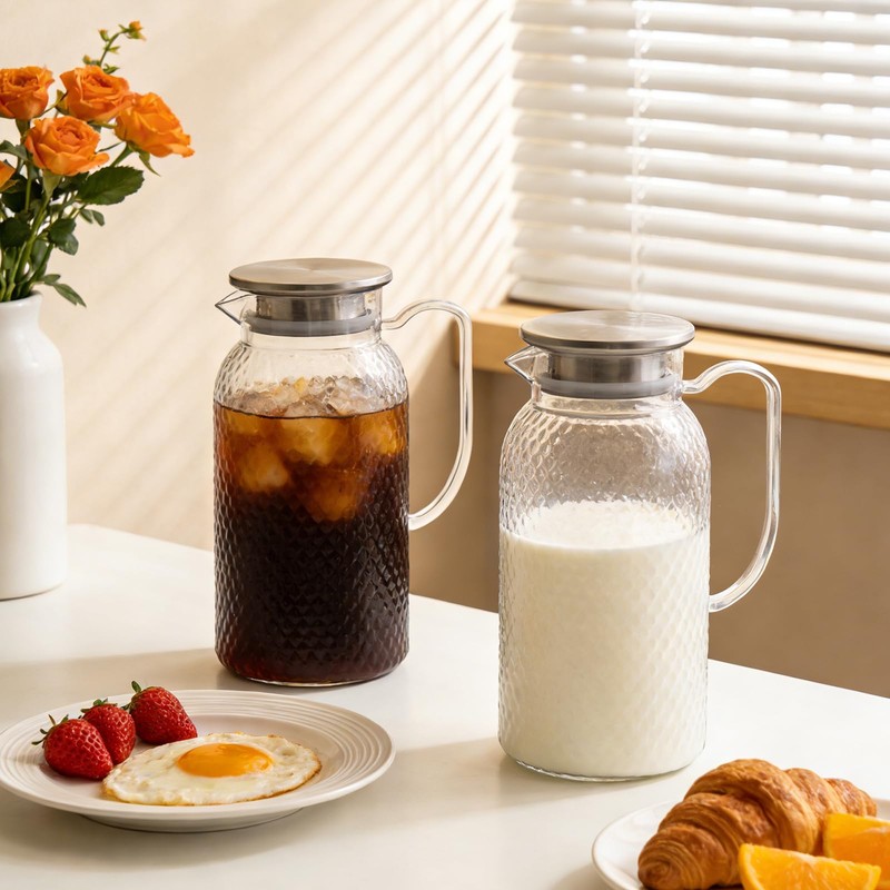 2 Pack 61 Oz BPA-Free Clear Plastic Pitchers with Lids