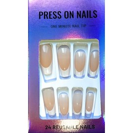 Press On Nails, One Minute Nail Tip, 24 Reusable French Manicure Nails, Natural White Tips 24 pc