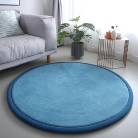 Loartee Thick Kids Round Rug - Coral Velvet Area Rugs, Memory Foam Circular Carpet for Nursery Playroom Home Decor Dormitory, Diameter 39 inch, Blue