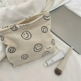 Bolsas de cosméticos para mujer, bolsa de cosméticos de pana estética para mujer, monederos, puntos sonrientes, organizador de maquillaje, bolsa de ma