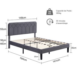 VECELO Full Size Bed Frame Premium Leather Upholstered Platform with Height Adjustable Headboard/Mattress Foundation, Solid Wooden Slat Support, No Box Spring Needed/Easy Assembly