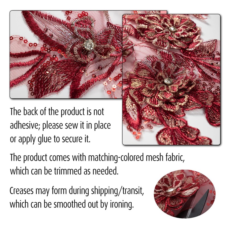 Silvora 3D Embroidered Flower Fabric Beaded Rhinestones Pearl Lace Applique,