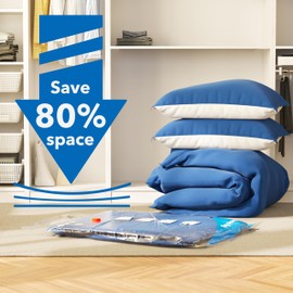 Vacuum Storage Bags 6 Large, Space Saver Sealer Bags, Airtight Compression Bags for Clothes, Pillows, Comforters, Blankets, Bedding(NO PUMP)