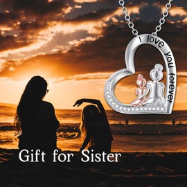 POPKIMI - Regalos para el Día de la Madre para Hermana, Hija, Plata de Ley, Collares de Hermana, Joyería de Moda para Mujer, Hermana, Hija, Regalos de, Plata esterlina, Circonia cúbica