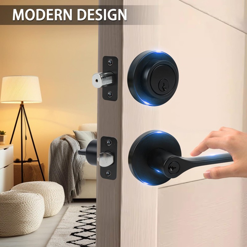 Exterior Door Lock Set,Combo Lock-Heavy Duty Black Door Handle and