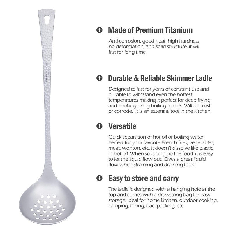 iBasingo Titanium Slotted Spoon 26.4cm Long Handle Skimmer, Ticolor Ti1063T