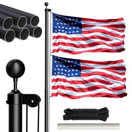 20FT Sectional Flag Pole Kit, Heavy Duty Aluminum Outdoor In-Ground Flagpole, Golden Ball Top, 3x5 USA Flag - Outdoor Flag Poles for Residential Commercial Garden (Black, 20FT)
