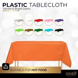 Amcrate Orange Plastic Tablecloth Disposable, 2 Pack Premium Tablecloths for Rectangle Tables 54 inch. x 108 inch. Fits Tables Up to 8 Feet, Plastic Table Cloth for Party, Wedding, Holidays