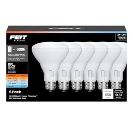 Feit Electric BR30 LED Light Bulb, 65W Equivalent, Dimmable, 650 Lumens, 5-Color Adjustable White, 90+ CRI, General Purpose Flood & Track Lighting, 25,000-Hour Lifetime, BR3065DM/6WYCA/6, 6 Pack