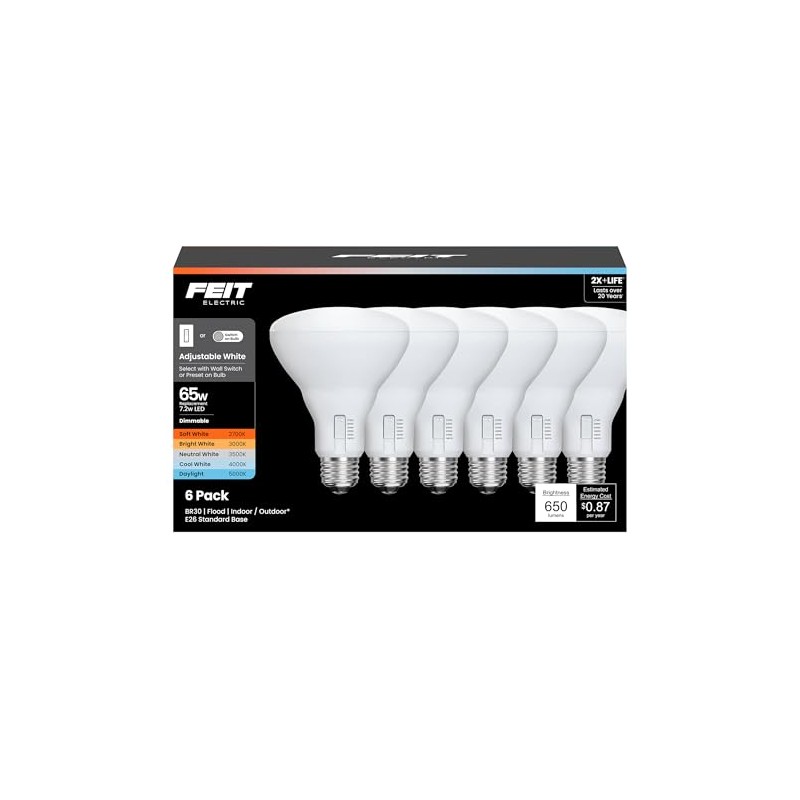 Feit Electric BR30 LED Light Bulb, 65W Equivalent, Dimmable, 650