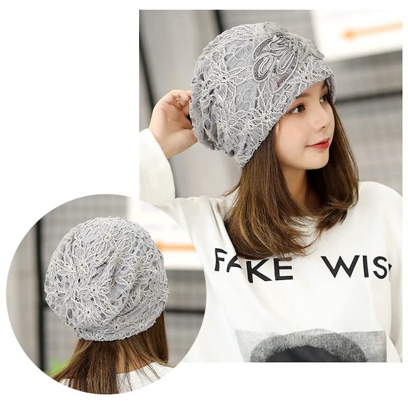 Plus Nao Women's Lace Cap, Summer Knit Hat, Embroidered, Floral
