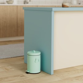 Bathroom Trash Can with Lid, Small Waste Basket for Home Bedroom, Retro Step Garbage Can with Soft Close, Vintage Office Trash Can, 5 Liter/ 1.3 Gallon, Glossy Mint Green