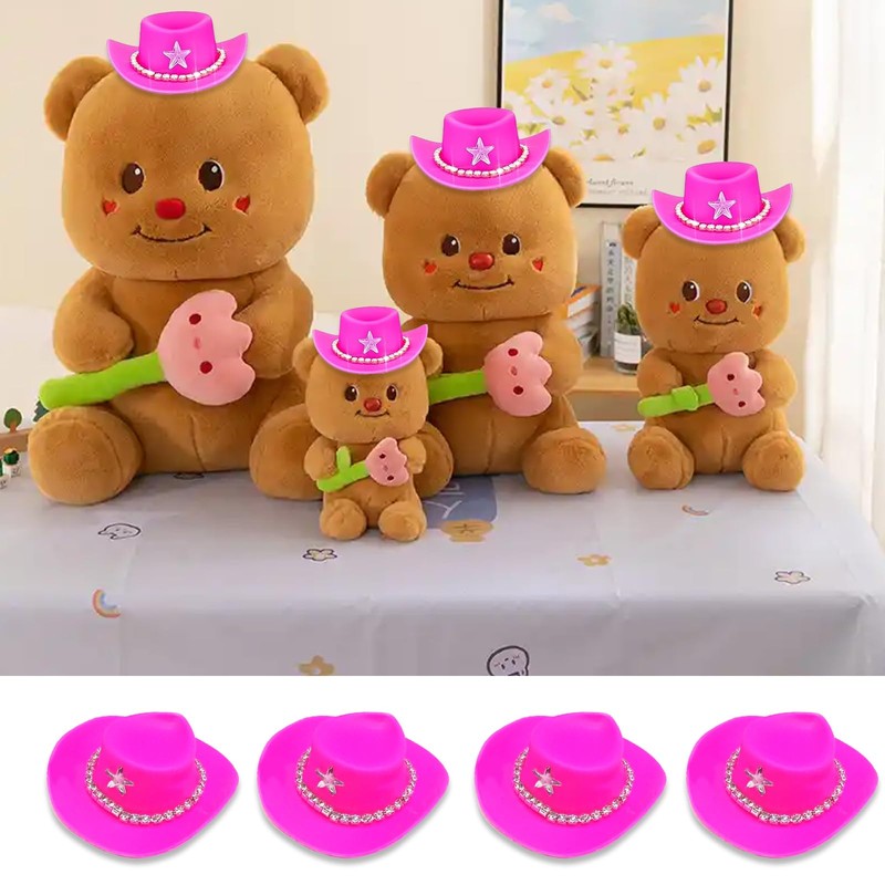 QCWN 20 Pcs Mini Cowboy Hat Pink Plastic Cowgirl Party