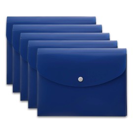 Plus 88-578 Envelope Folder with Pocket (Gusseted File Bag), A5 Landscape, Blue, Pack of 5