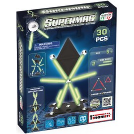 Tinamiri SUPERMAG - Glow 30 | Educational Construction Fun | 30 Piece Set | Europe-Made | STEM | Toy Magnetic Building Sets | Magnet Toys |Supermag 0657