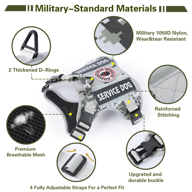 Belababy Tactical Anti Pull Dog Harness Small Medium Large Dog,