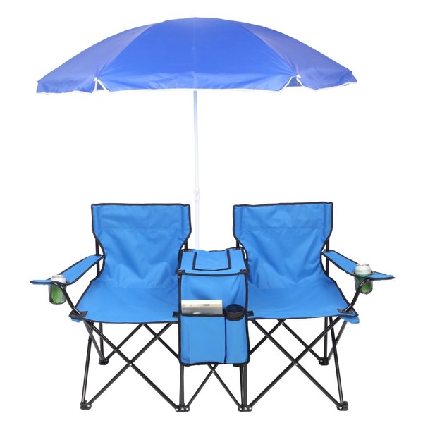 ANEUHS Folding Double Camping Chair w/Umbrella Beverage Holder Carrying Bag