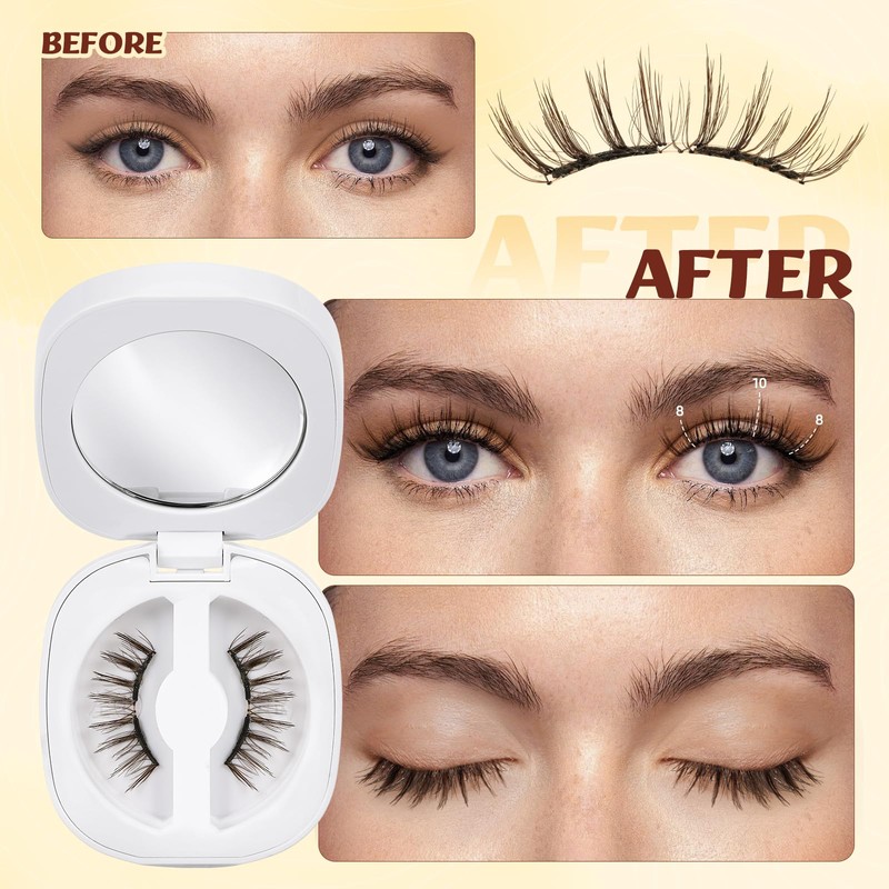 QUEWEL Magnetic Eyelashes, Reusable No Glue Needed Magnetic Eyelashes Kit