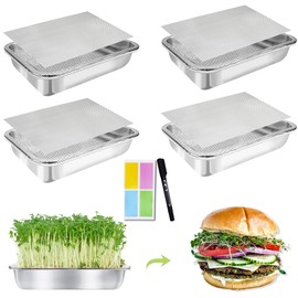 TCYPUHL Stainless Steel Sprouts Growing Kit 4-Tier 14 inch Trays, Microgreens Growing Kit, Seed Sprouting Tray with Encrypted Mesh Sprouts for Beans Alfalfa Broccoli Wheat Grass