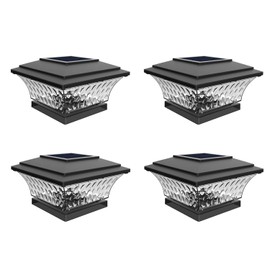 Solar Post Cap Lights Outdoor LED Lighting Deck Fence Cap Light Two Light Modes Warm White/Bright White Suitable for 4x4 Wooden Posts Black 4PK