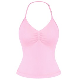 VOYJOY Impact Longline Strappy Top Workout Tank Tops for Women Impact Gym Sports Bra Camis Pink