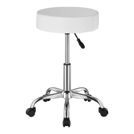 450 LBS Capacity Height Adjustable Thickened PU Leather Swivel Stool Chair Rolling Salon Trolley with WheelsLoad Capacity: 450 lbs, color: White Color