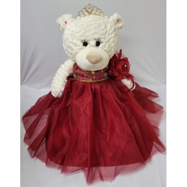 KINNEX COLLECTIONS SINCE 1997 20" Quince Anos Quinceanera Last Doll Teddy Bear with Dress (Centerpiece) B16631-7G (Burgundy - Gold Trim)