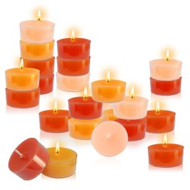 Orange Scented Tealight Candles, Clear Cup Orange Tea Lights Candles, 24 Pack Colored Tealights Candle, 6 Hour Burn Time Tea Candles for Party Home Decor Spa Shabbat