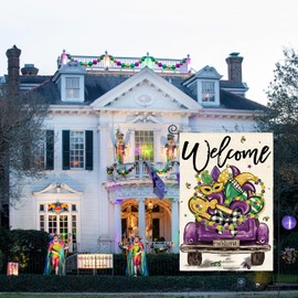 AVOIN colorlife Mardi Gras Garden Flag 12x18 Inch Double Sided Outside, Carnival Truck Rustic Yard Outdoor Flag