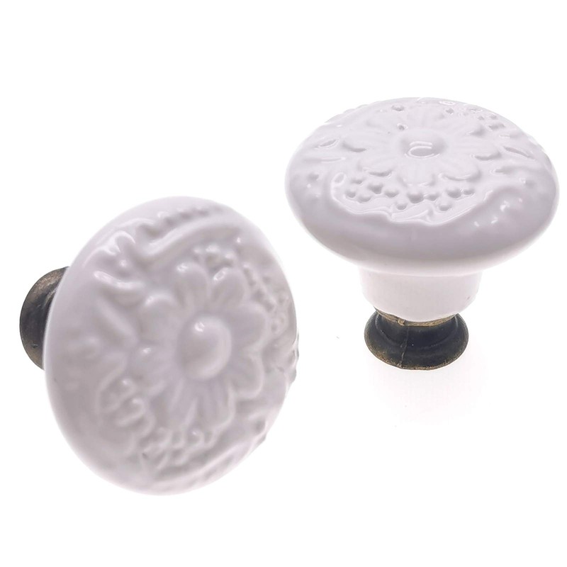 M MIMHOOY 6 Pcs Ceramic White Drawer Dresser Knobs Vintage