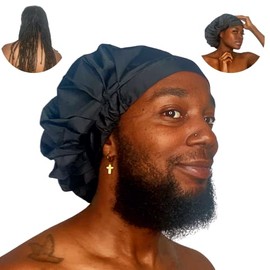 TTAT Shower Cap Extra Large for Men & Women With Braids, Locs, Afro, Coily, and Long Hair, Waterproof, Washable, Reusable & Adjustable, Great for Home, Spa, Self Care, Hotel & Salon (Black)