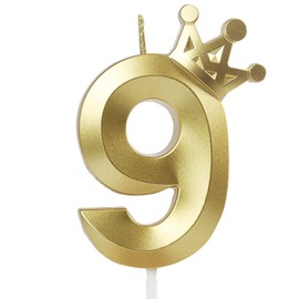 Crown Birthday Candle 9 Gold, 9 Candles for Birthday Cakes,Number 9 Crown Candle,9th Birthday Candles Sparkle Decoration for Birthday Party Wedding Anniversary Celebration Supplies