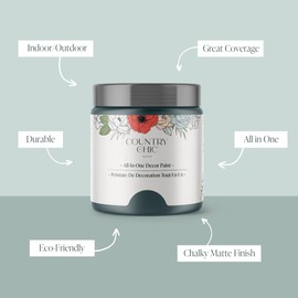 Country Chic All-in-One Chalk Paint for Furniture, Cabinets, Home Decor, Eco-Friendly, Matte Finish, Built-In Primer & Top Coat for Wood, Metal - Jitterbug (Dark Teal) - 4 oz (118 ml)