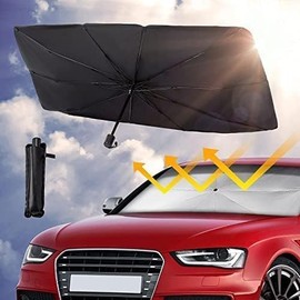 Car Sun Shade,for Car Front Windshield, Car Umbrella Sun Shade Cover, Foldable UV Reflector and Heat, Sunshade for Cars, Fits Most Vans SUVS (57 x 31 in) (A), Black