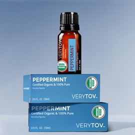 Premium USDA Organic Peppermint Essential Oil - 100% Pure Natural Undiluted, for Aromatherapy Diffuser, 10ml