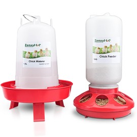 ZenxyHoC Chick Feeder and Waterer Set, 0.3 Gal Feeder and 0.4 Gal Waterer with 3 Adjustable Heights